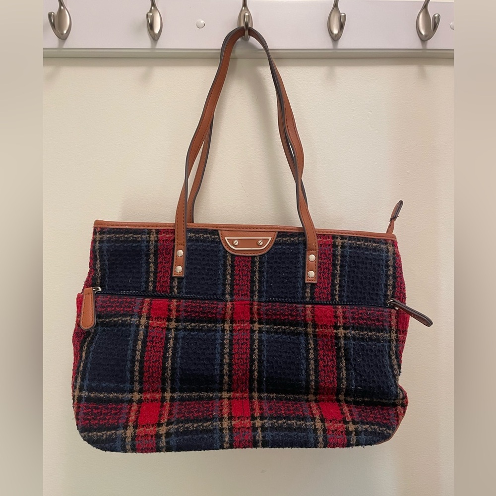 Plaid Tweed Purse with Brown Accents
